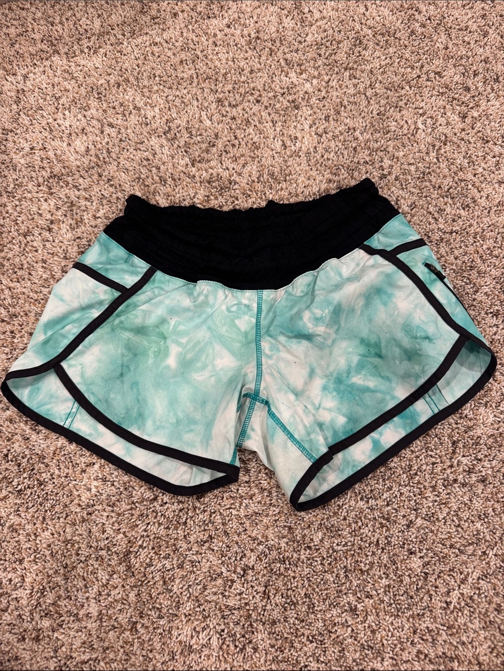 lululemon athletica Teal Tie-Dye Athletic Shorts with Black Trim